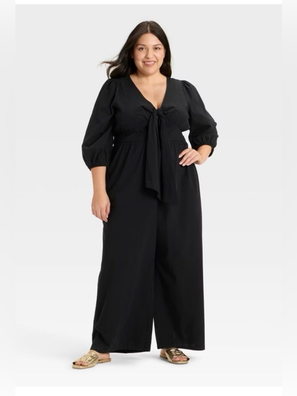 Ava & Viv Women's Black Flutter sleeves tie-front wide leg jumpsuit Size XXL